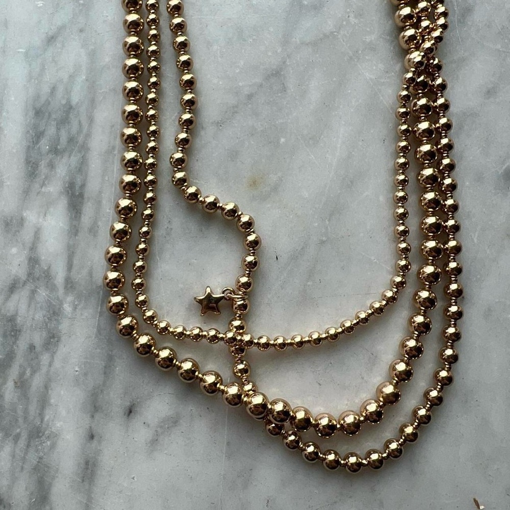 Rare 3-Piece Kendra Scott Gold Beaded Star Charm Stackable Necklace Set